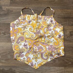 B.Wear Retro Floral Halter Top Colorful Print Open Back Y2K Women’s Medium NWT